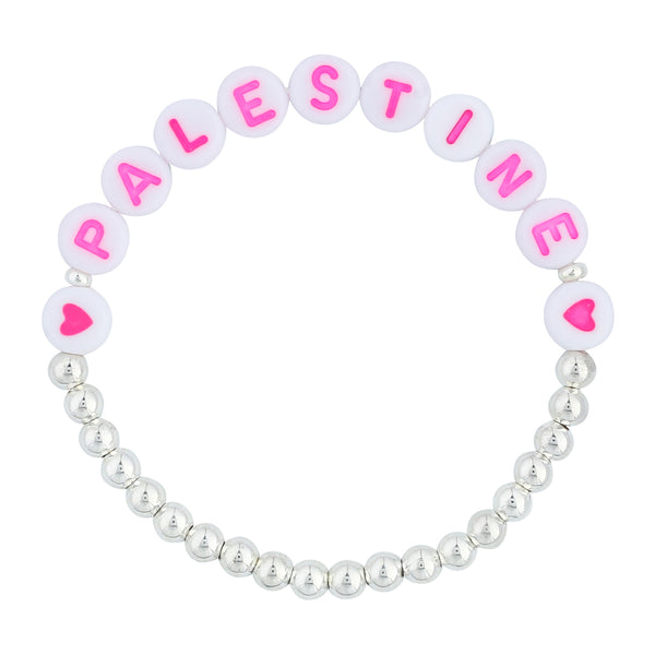 THE PINK ❤️PALESTINE❤️ BEADED BRACELET (SILVER)